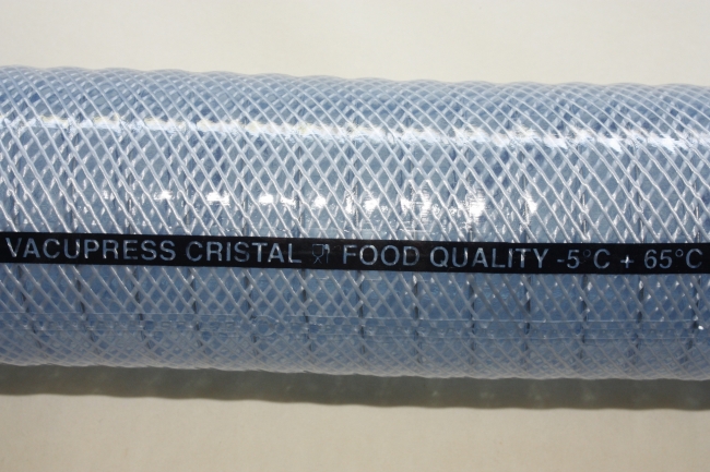 Vacupress Cristal, Zuig- persslang voor het transporteren van vloeibare levensmiddelen, drinkwater, alcohol tot 28%, levensmiddelen en sterk slijtende middelen.
